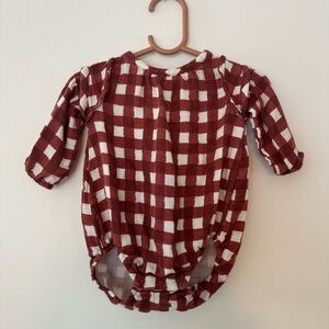 Burgundy and Off-White Bodysuit with Classic Plaid Pattern